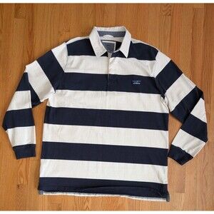 LL Bean Rugby Shirt Mens XLT XL-Tall Navy Blue White Striped Logo Peru